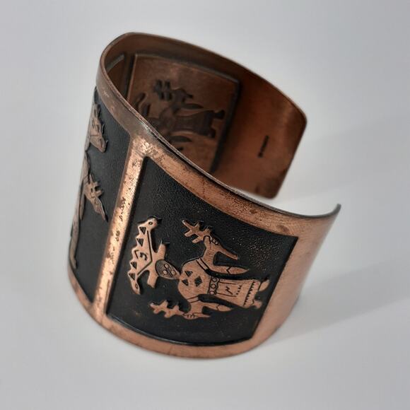 Vintage Kachina Cuff Wide Native Boho Cooper Statement Bracelet Souvenir - Picture 4 of 13
